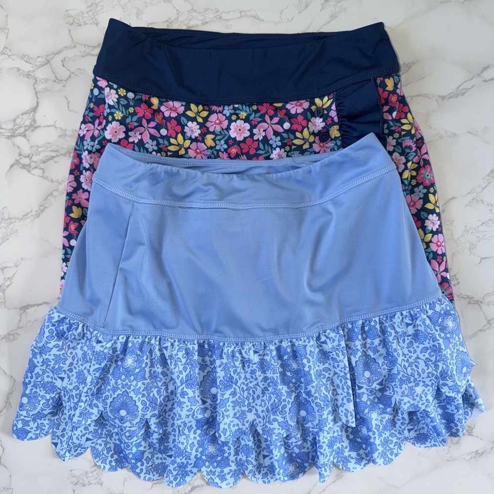 Turtles And Tees Girls Skirts Size L Set Of 2 Skorts Gold‎ Preppy Floral Scallop